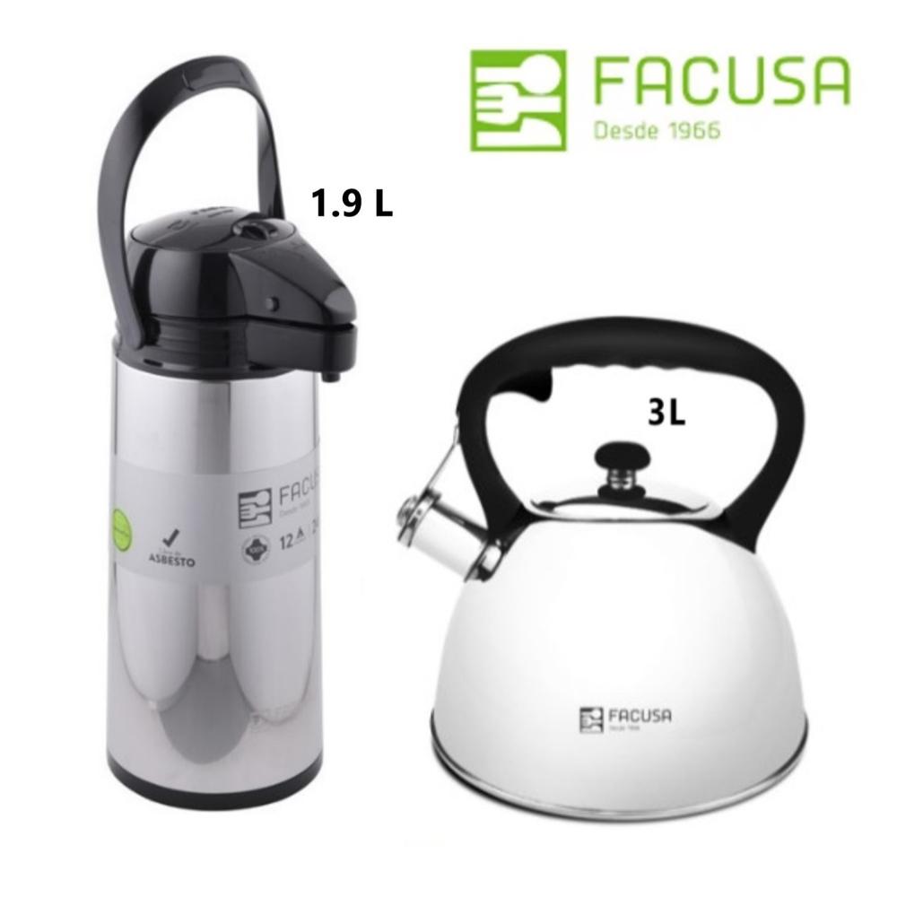 Termo con Dispensador 1.9L y Tetera Acero Inoxidable 3L Facusa 2025