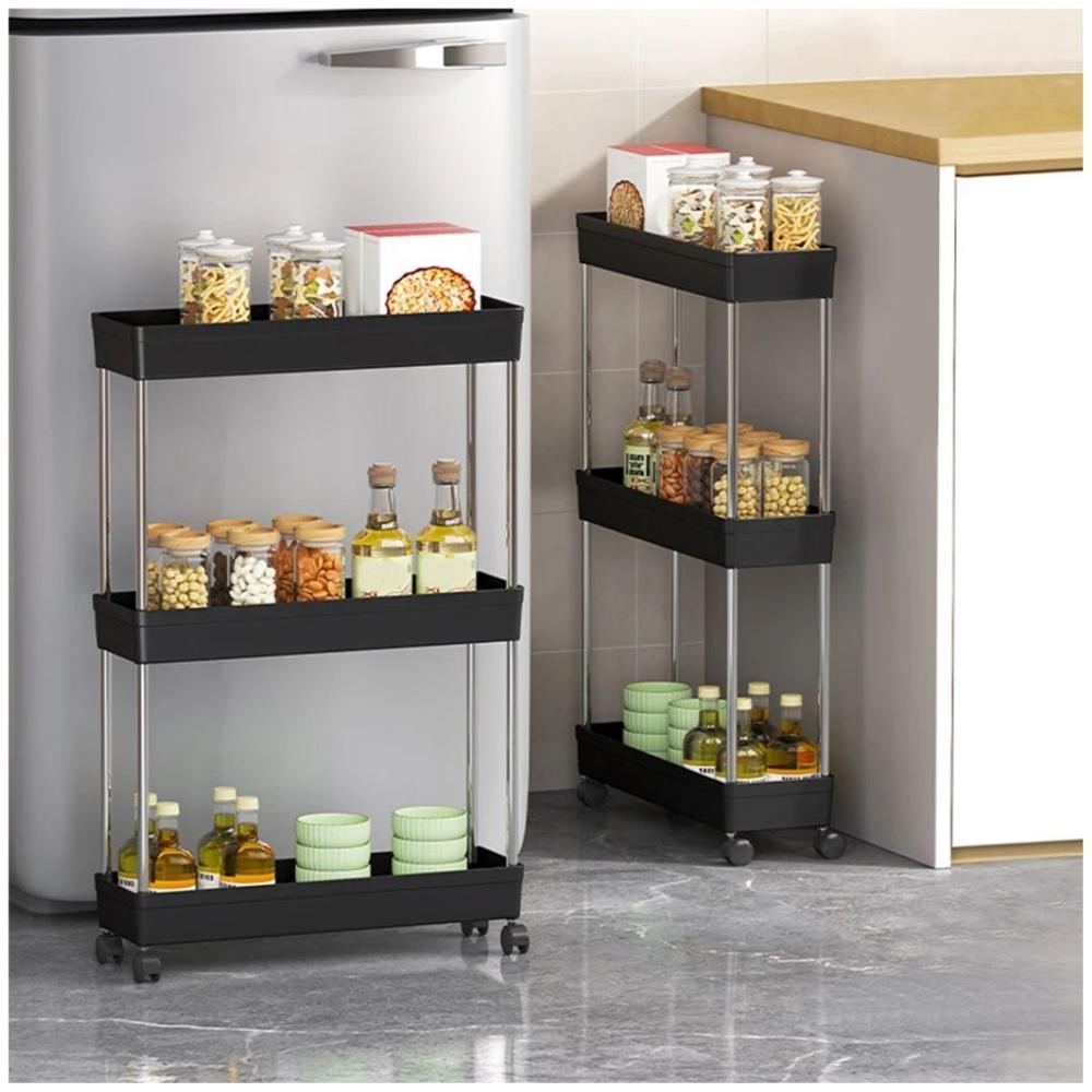 Carrito Organizador de Cocina Multiusos 3 Niveles con Ruedas 60x37x13cm Negro