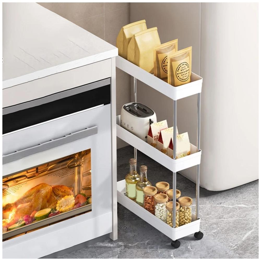 Carrito Organizador de Cocina Multiusos 3 Niveles con Ruedas 60x37x13cm Blanco