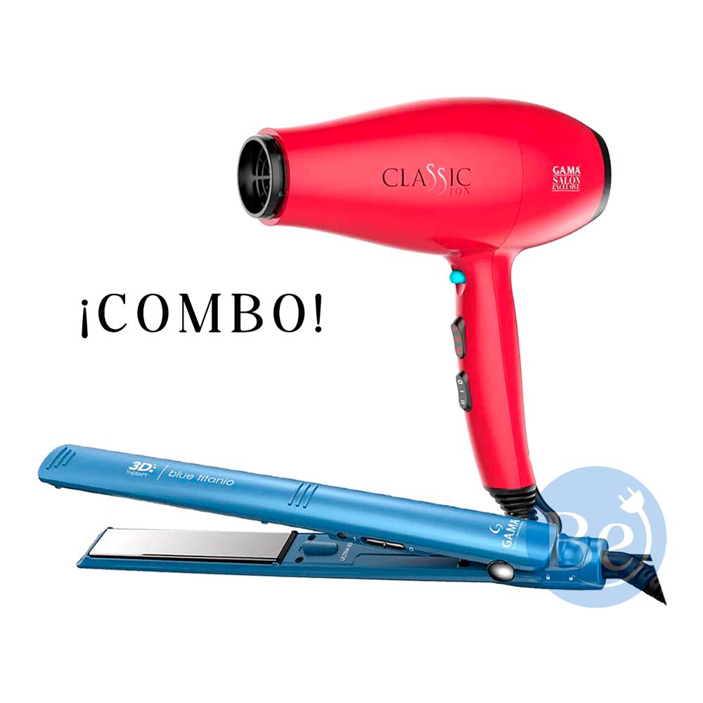 Combo GAMA Alisadora Blue Titanio BECHS0000002426 y Secador Classic BECHD0000000464