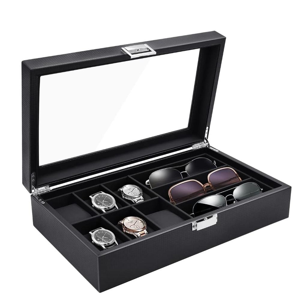 Porta Relojes 6 y 3 Gafas de Fibra de Carbono