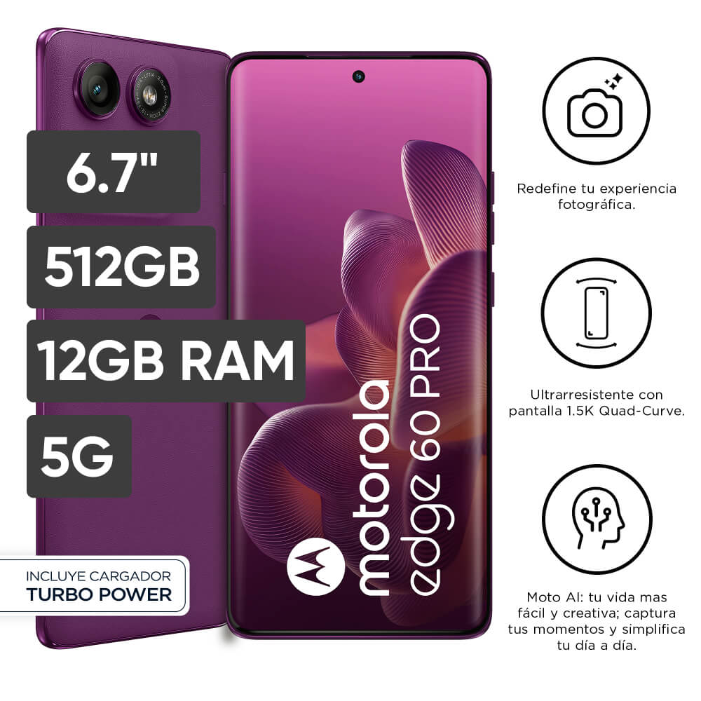 Smartphone MOTOROLA Edge 60 PRO 6.7"" 12GB 512GB 50MP Sparkling Grape