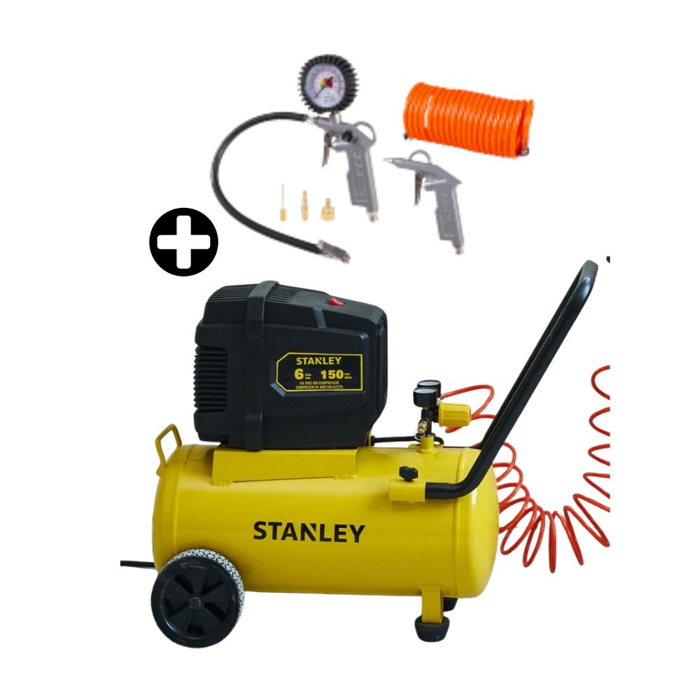 COMBO Compresora 2Hp 120V/60Hz 24 litros 19.3kg + Kit de 6 piezas para compresora Stanley