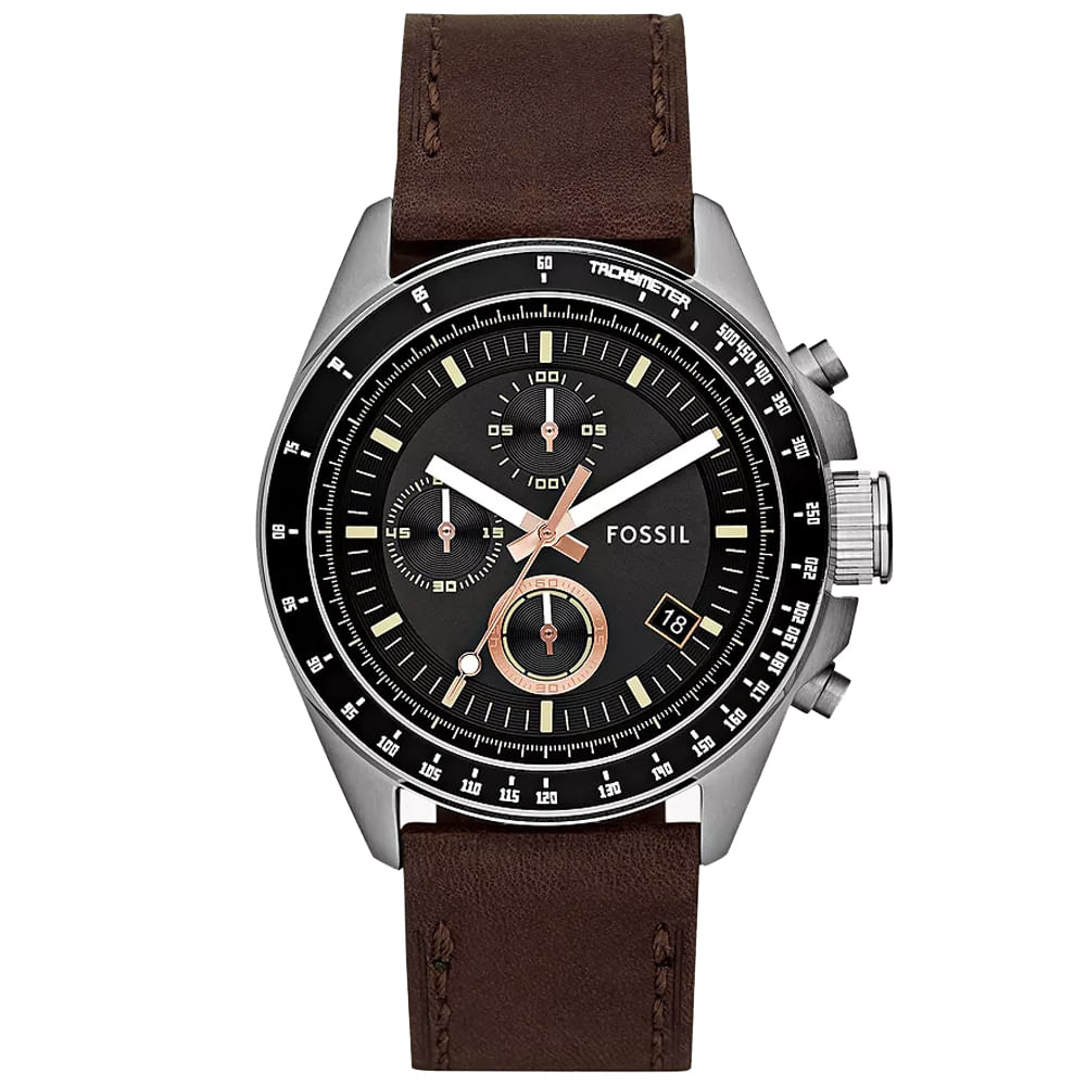 Reloj Fossil Decker CH2885 Fecha Cronometro Acero Inoxidable Correa De Cuero Marrón