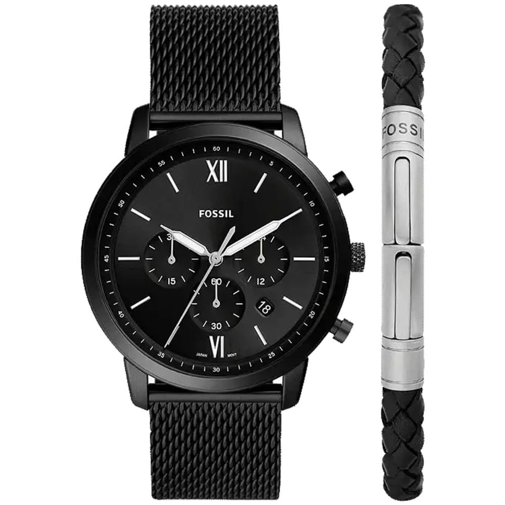 Reloj Fossil Neutra FS5786SET Hombre Fecha Cronómetro Acero Negro Set Con Pulsera