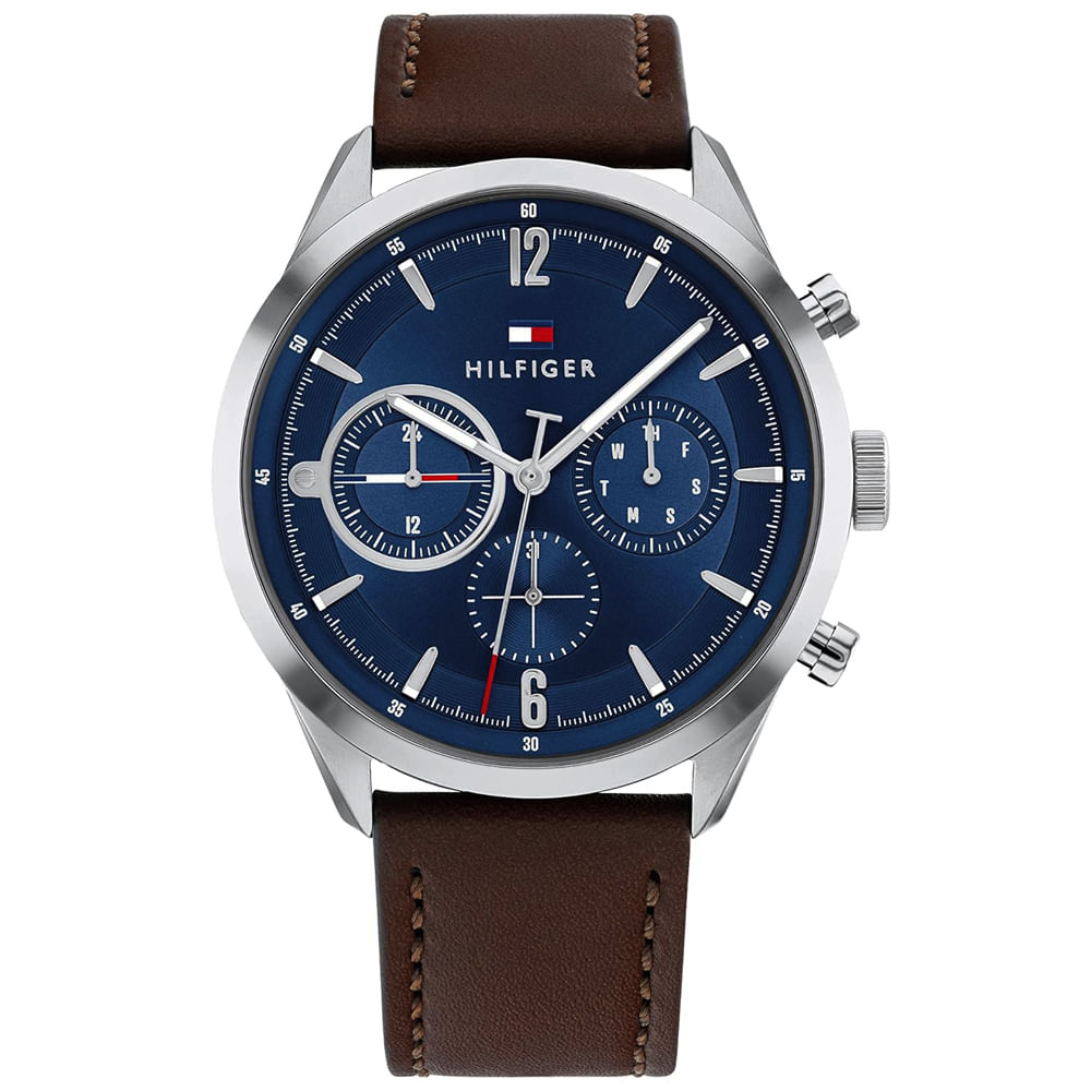 Reloj Tommy Hilfiger Matthew 1791940 Multifuncional Correa Cuero Marron Dial Azul