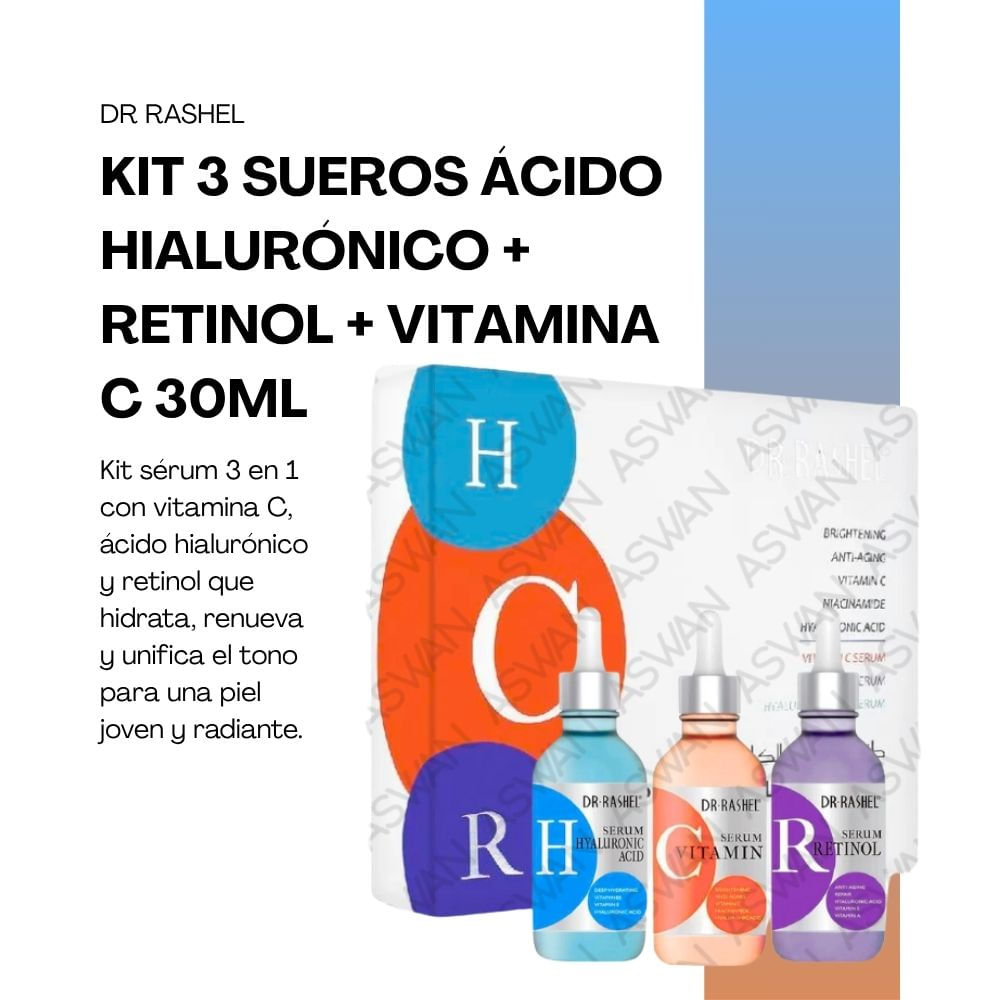 Kit Serum 3 en 1: Vitamina C, Ácido Hialuronico y Retinol 30ml - DR ...