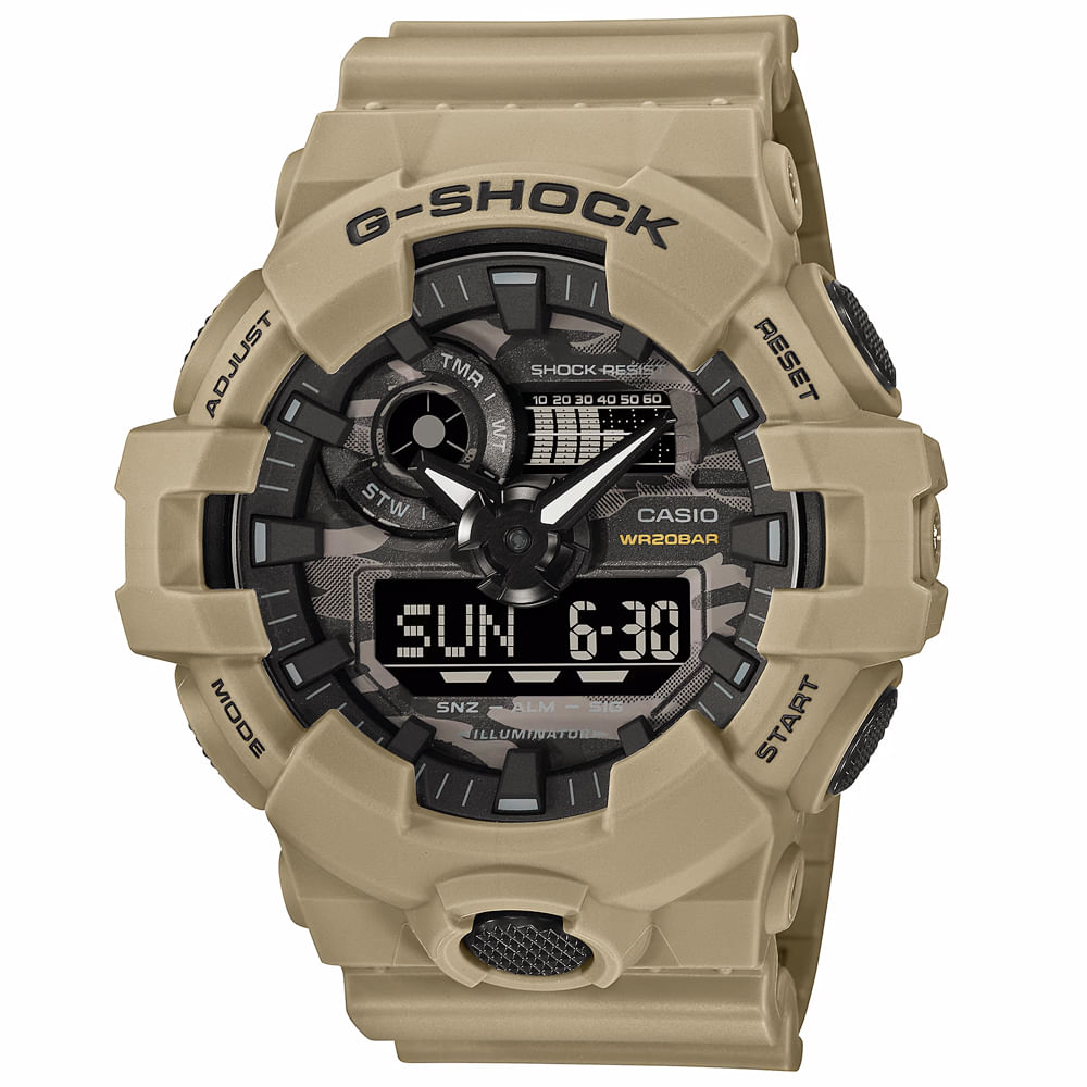 Reloj Casio G-Shock GA700CA-5A Digital Analógico Acuático Luz Led Resina Beige Dial Negro