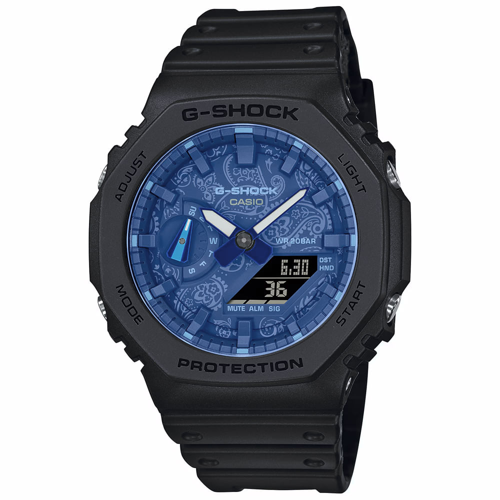 Reloj Casio G-Shock Carbon Core GA2100BP-1A Digital Analógico Luz Led Resina Negro Dial Azul