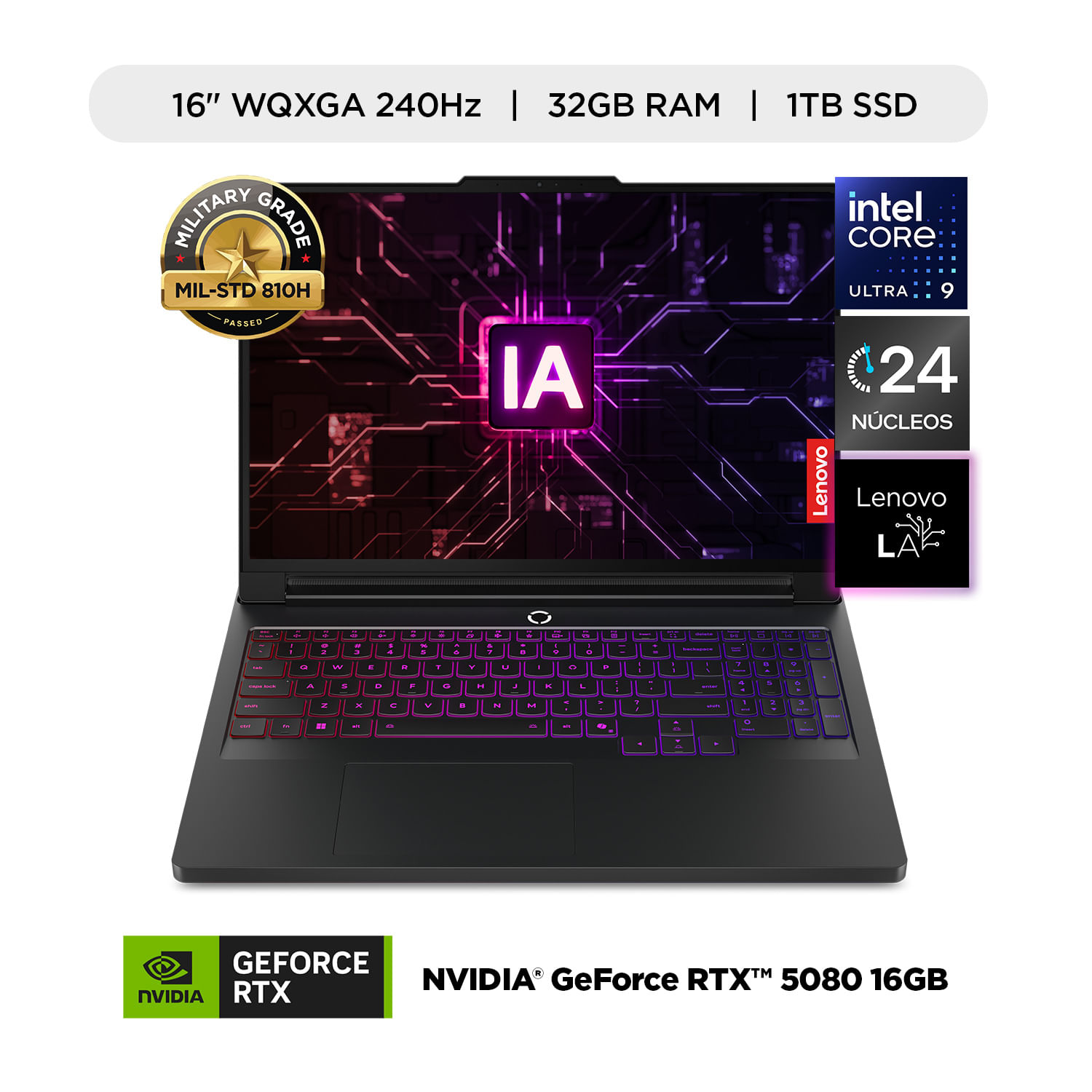 Laptop Gamer IA Lenovo Legion Pro 7i Intel Core Ultra 9 275HX 32GB RAM 1TB SSD NVIDIA RTX 5080 16GB 16"" OLED 240 Hz