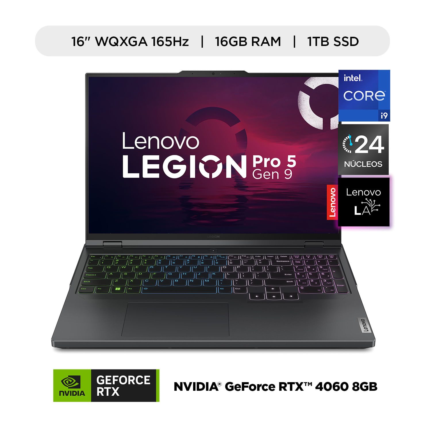 Laptop Lenovo Legion Pro 5i Intel Core i9 14900HX 16GB RAM 1TB SSD RTX 4060 8GB 16"" WQXGA 165Hz