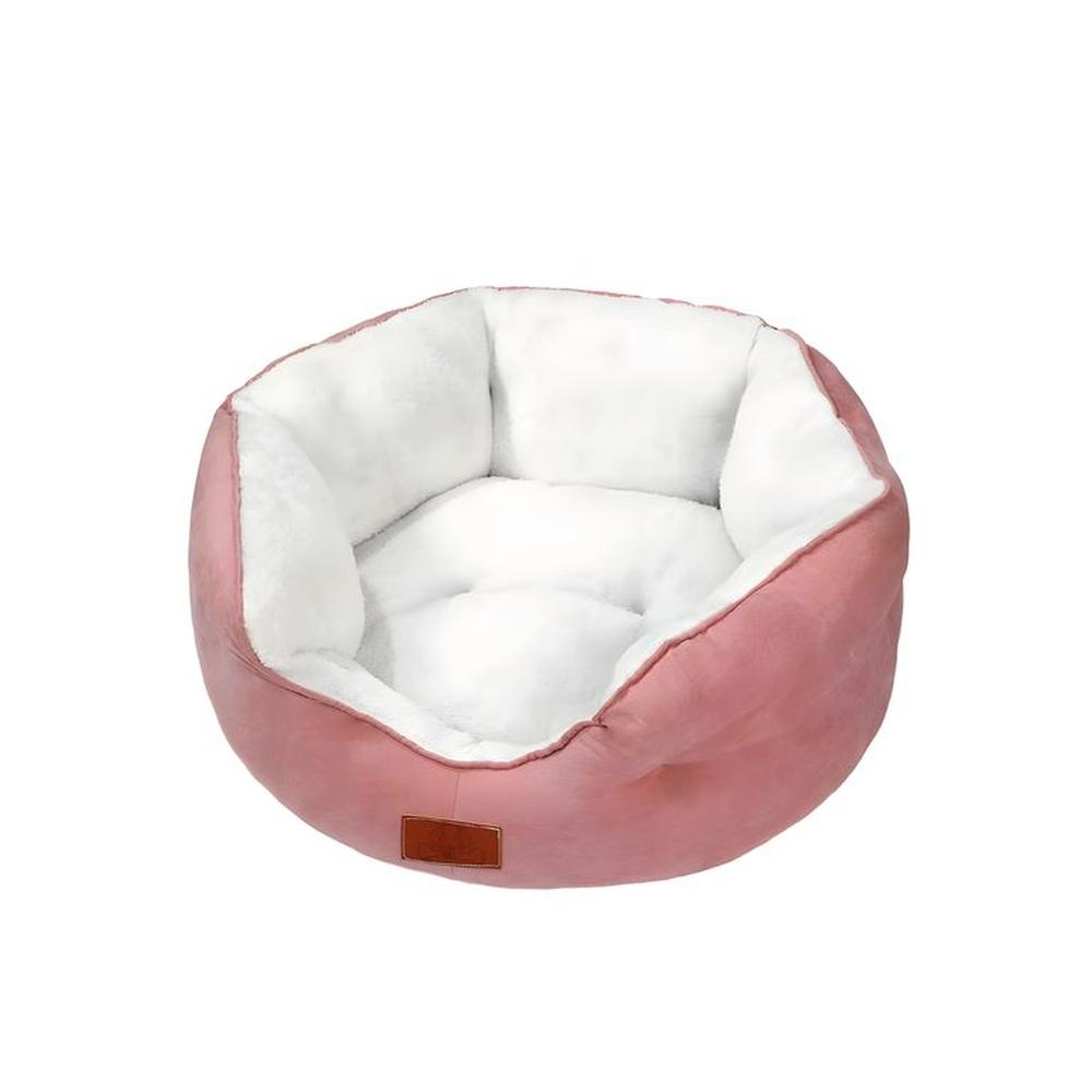 Cama Para Perros Acolchado Suede Rosa Blanco - Talla S