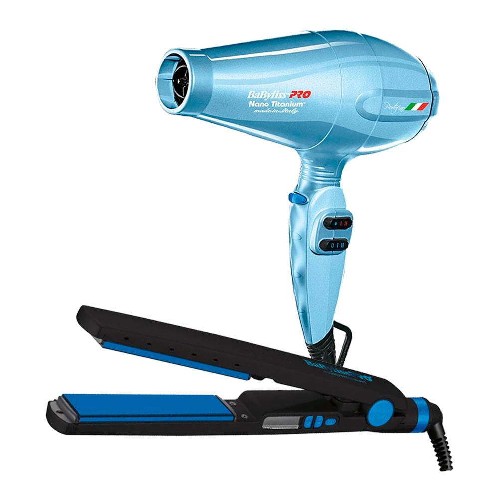 Combo BabylissPRO Alisadora Metal Blue BNTMB4091TPE y Secador Portofino BNTB6610NPE