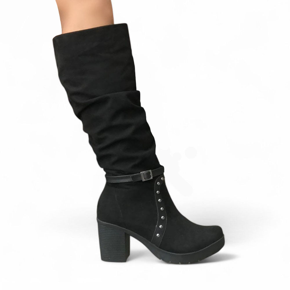 Botin Mujer Gamuza Taco 7 2086L-65 Color Negro Talla 39