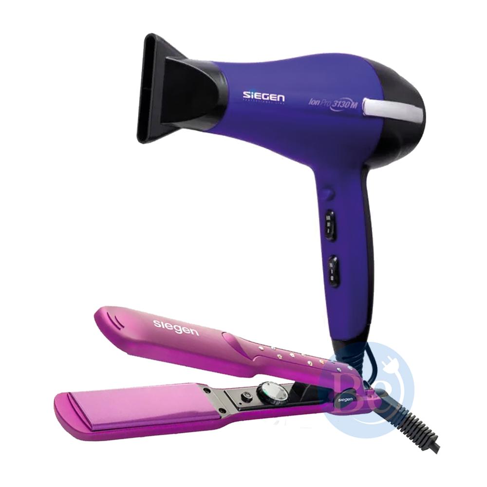 Combo Siegen Alisadora SG-3540 Bright Purple y Secador SG-3130M