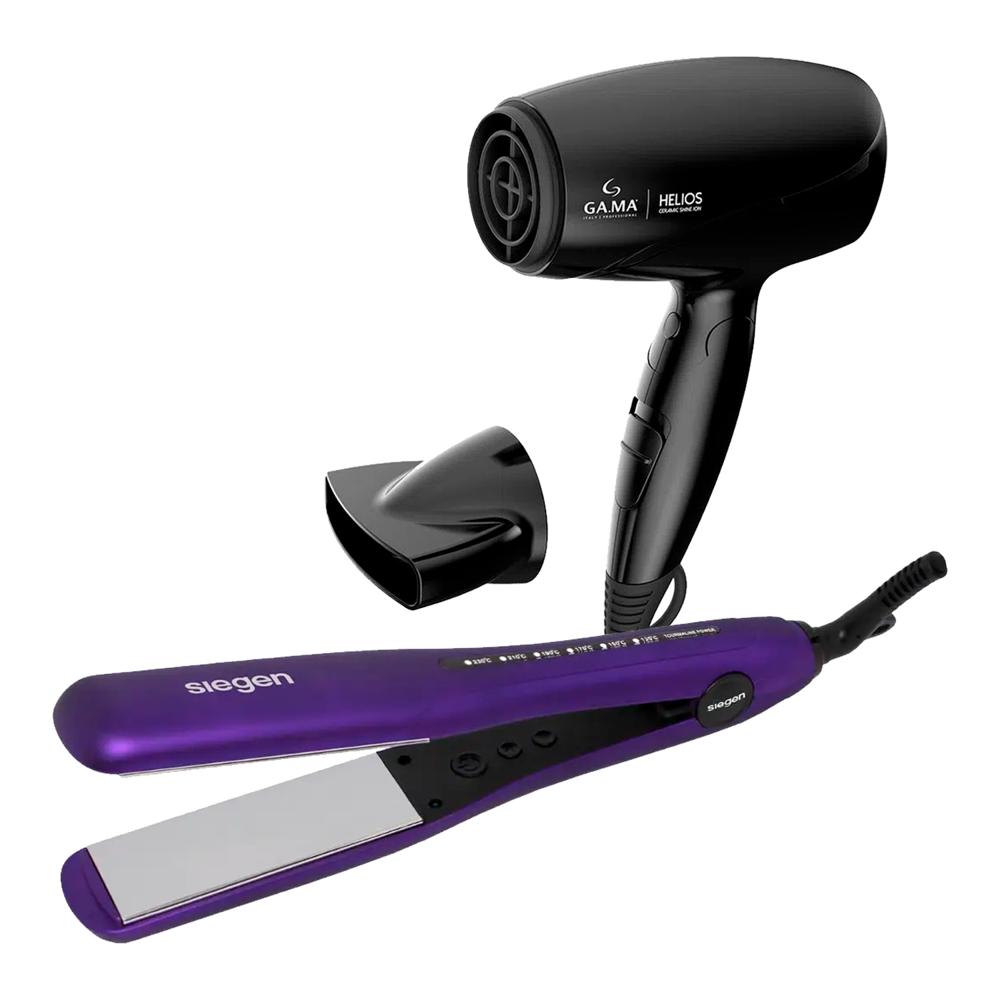 Combo Siegen Alisadora SG-3540 Bright Purple y Secador SG-3130M