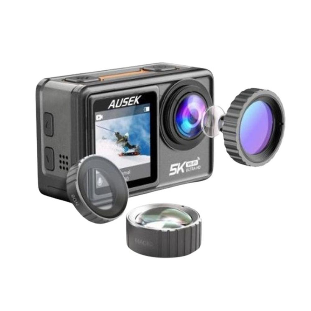 Camara de Accion Ausek ultra HD AT-S81TR 5k 30fps DualScreen Wifi 24MP