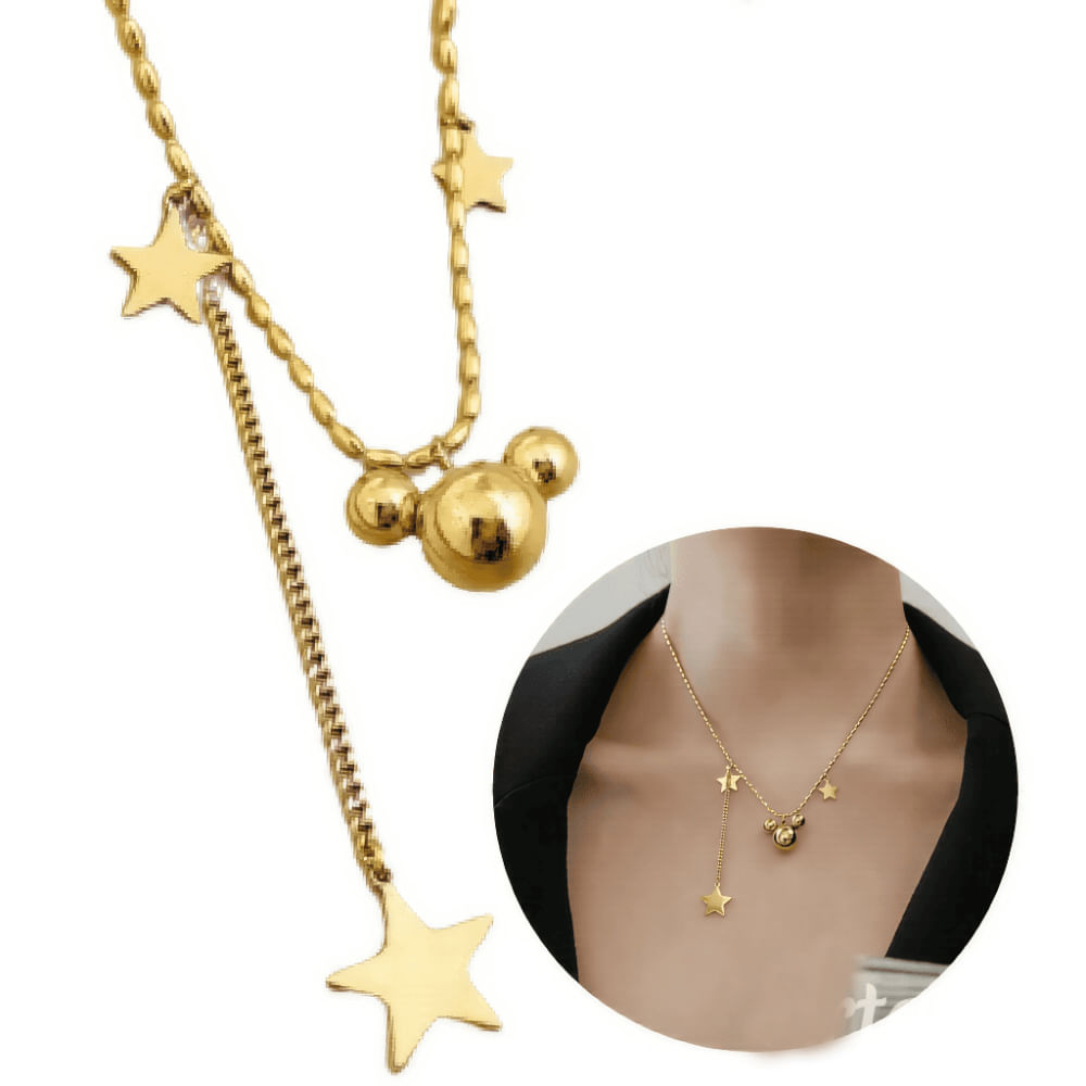 Collar De Dama Ratoncita Con Estrella Dorado Regalo Especial