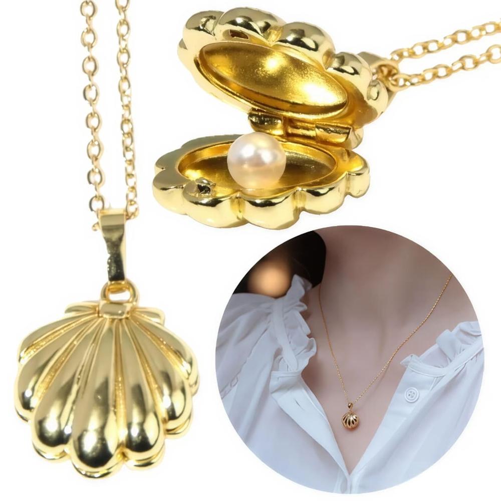 Collar Concha De Mar Perla Dorado Diseño Exclusivo