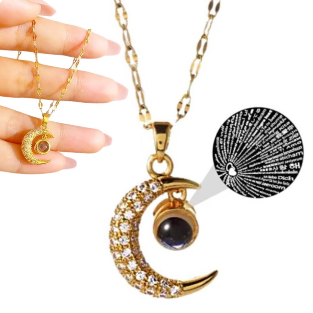 Collar Luna De Dama Proyeccion Te Amo Dorado Regalo Exclusivo