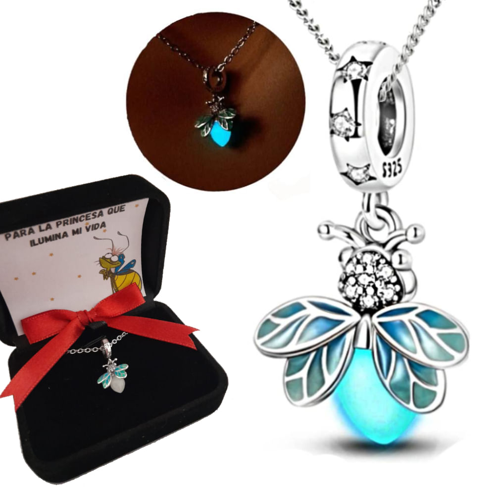 Collar Charms Dije Luciérnaga Evangeline Plata 925 Luminoso