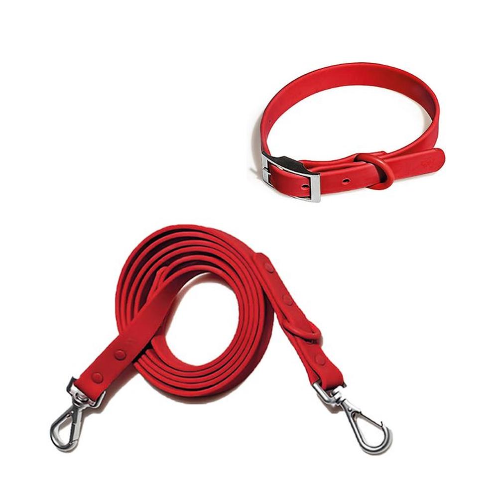 Correa y Collar PVC Impermeable Para Perros Rojo - Talla S Correa y Collar PVC Impermeable Para Perros Rojo - Talla S