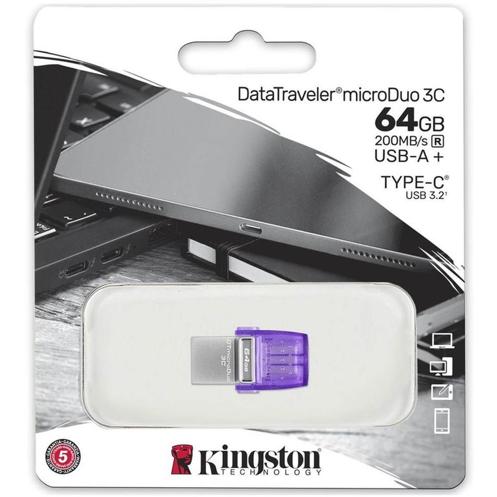 Memoria USB Kingston MICRODUO3CG3 64GB TIPOA-USB-C 200Mbs Memoria USB Kingston MICRODUO3CG3 64GB TIPOA-USB-C 200Mbs