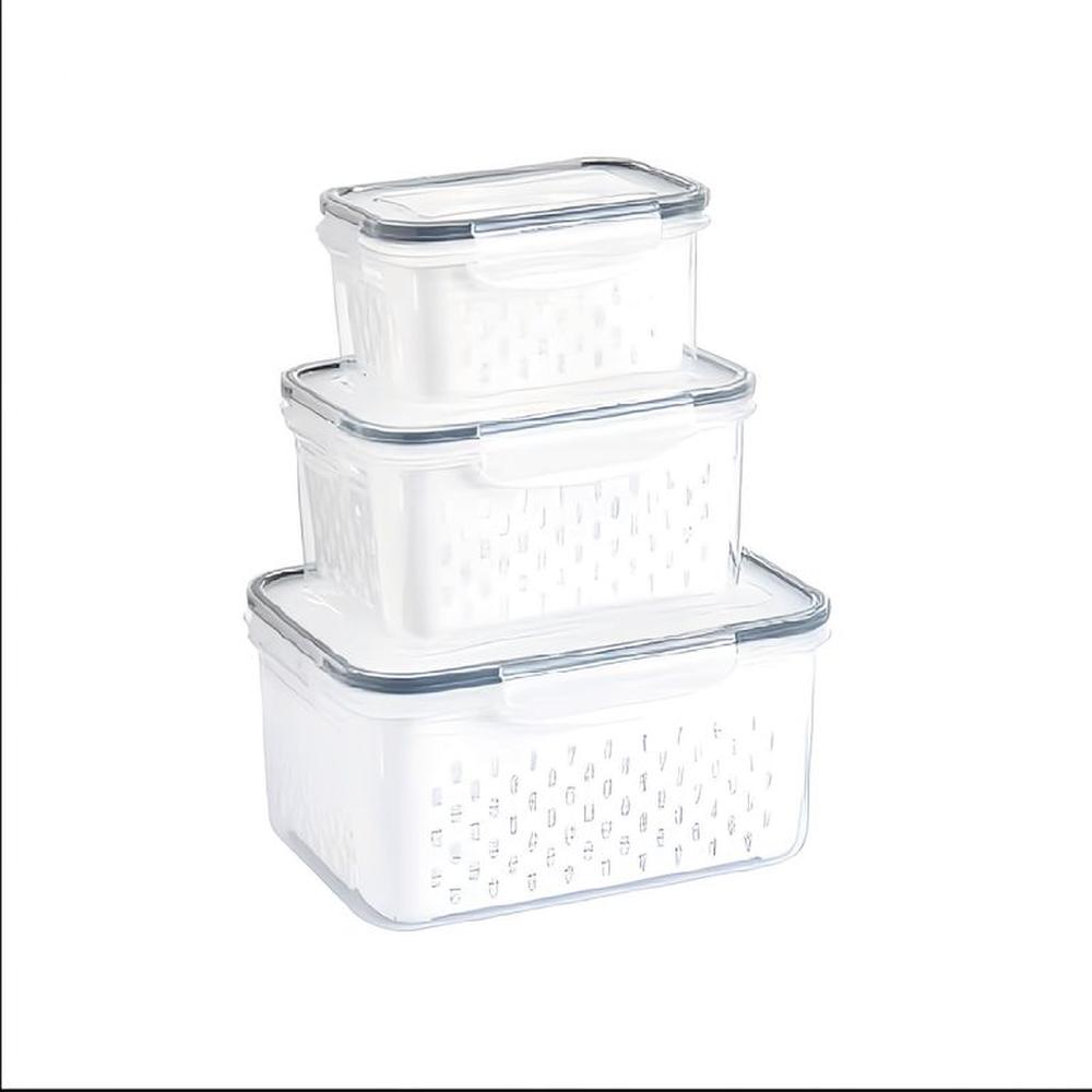 Set de 3 organizadores de alimentos con tapa y escurridor - Blanco