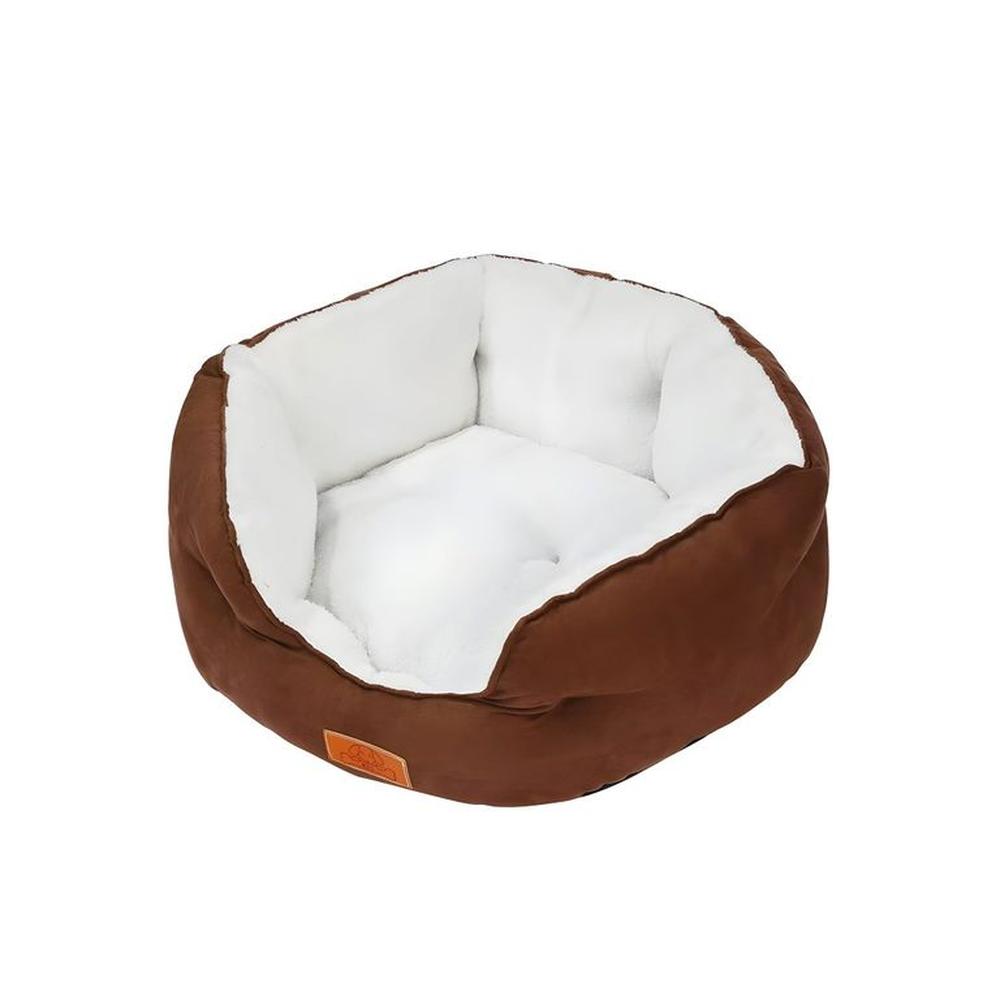 Cama Para Perros Acolchado Suede Marrón Blanco - Talla S