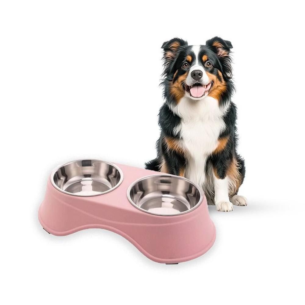Comedero Elevado Doble Para Mascotas Acero Inoxidable Rosado Comedero Elevado Doble Para Mascotas Acero Inoxidable Rosado
