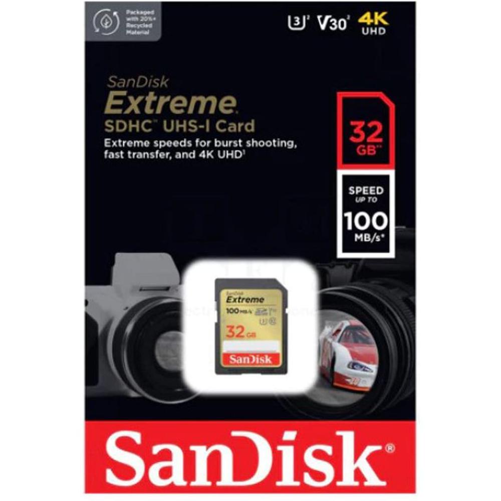 Memoria SD Sandisk Extreme 32GB 4k UHS-I Clase-10 U3 100mbs Memoria SD Sandisk Extreme 32GB 4k UHS-I Clase-10 U3 100mbs