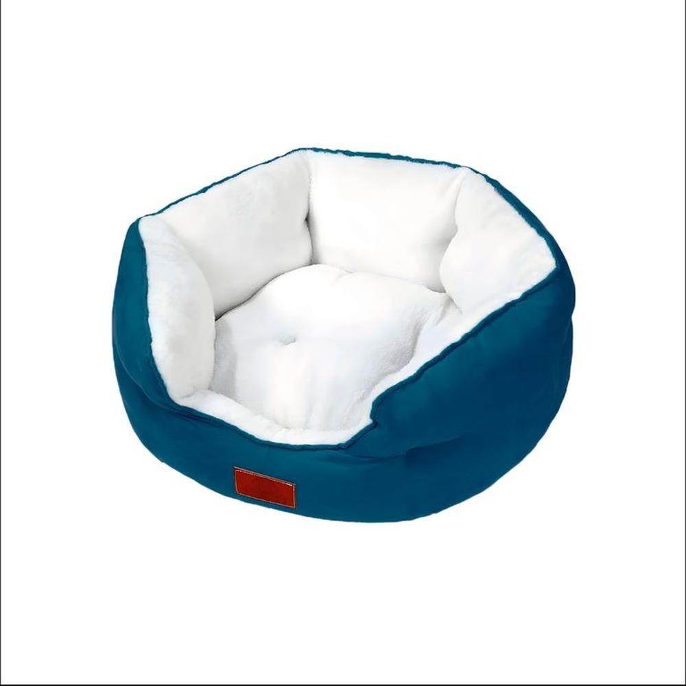 Cama Para Perros Acolchado Suede Azul Blanco - Talla S