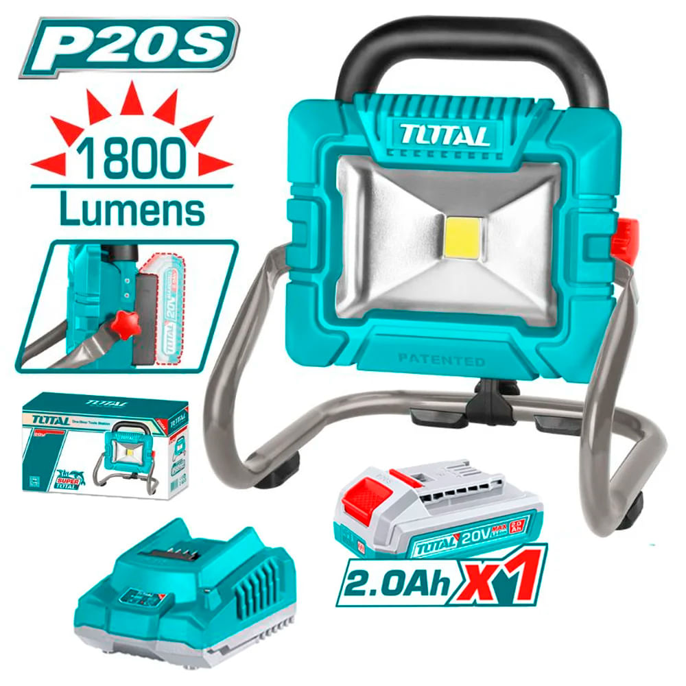 Lampara Reflector Led Total TWLI20258 20V 20W 1800 Lumenes 1Bat x 2Ah Lampara Reflector Led Total TWLI20258 20V 20W 1800 Lumenes 1Bat x 2Ah