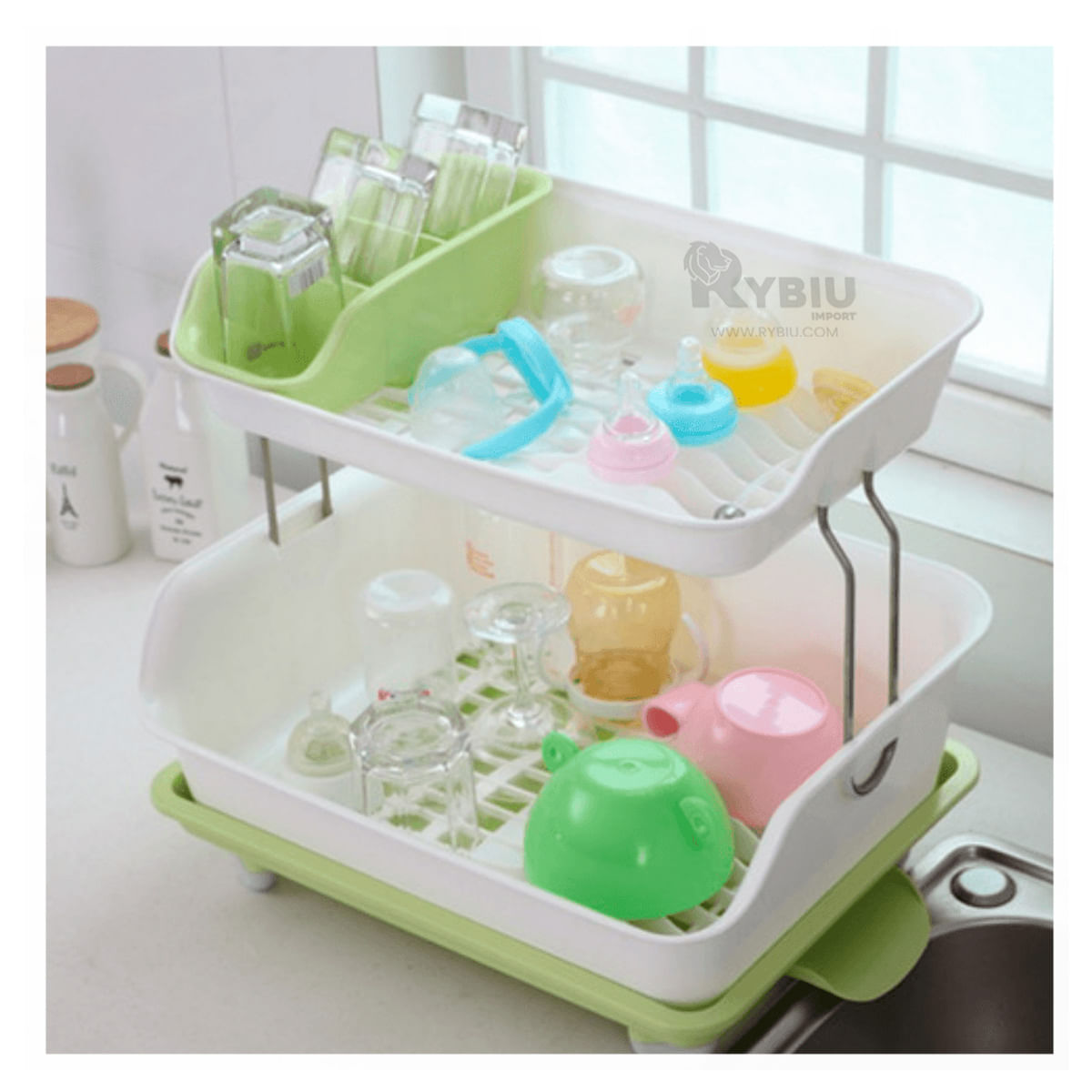 Escurridor de Vajilla de Doble Plano Plastico Color Verde