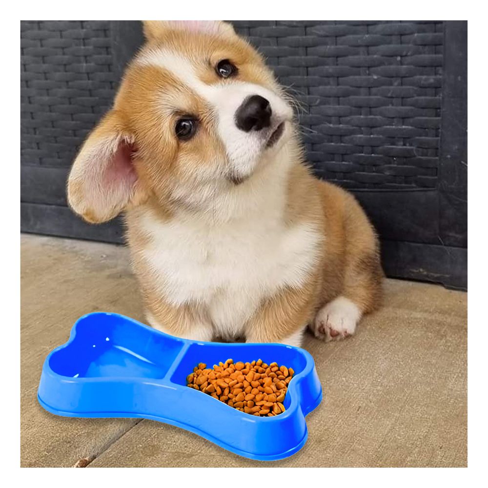 Plato Doble Pet Mediano en Forma de Hueso Ancho en Azul Plato Doble Pet Mediano en Forma de Hueso Ancho en Azul