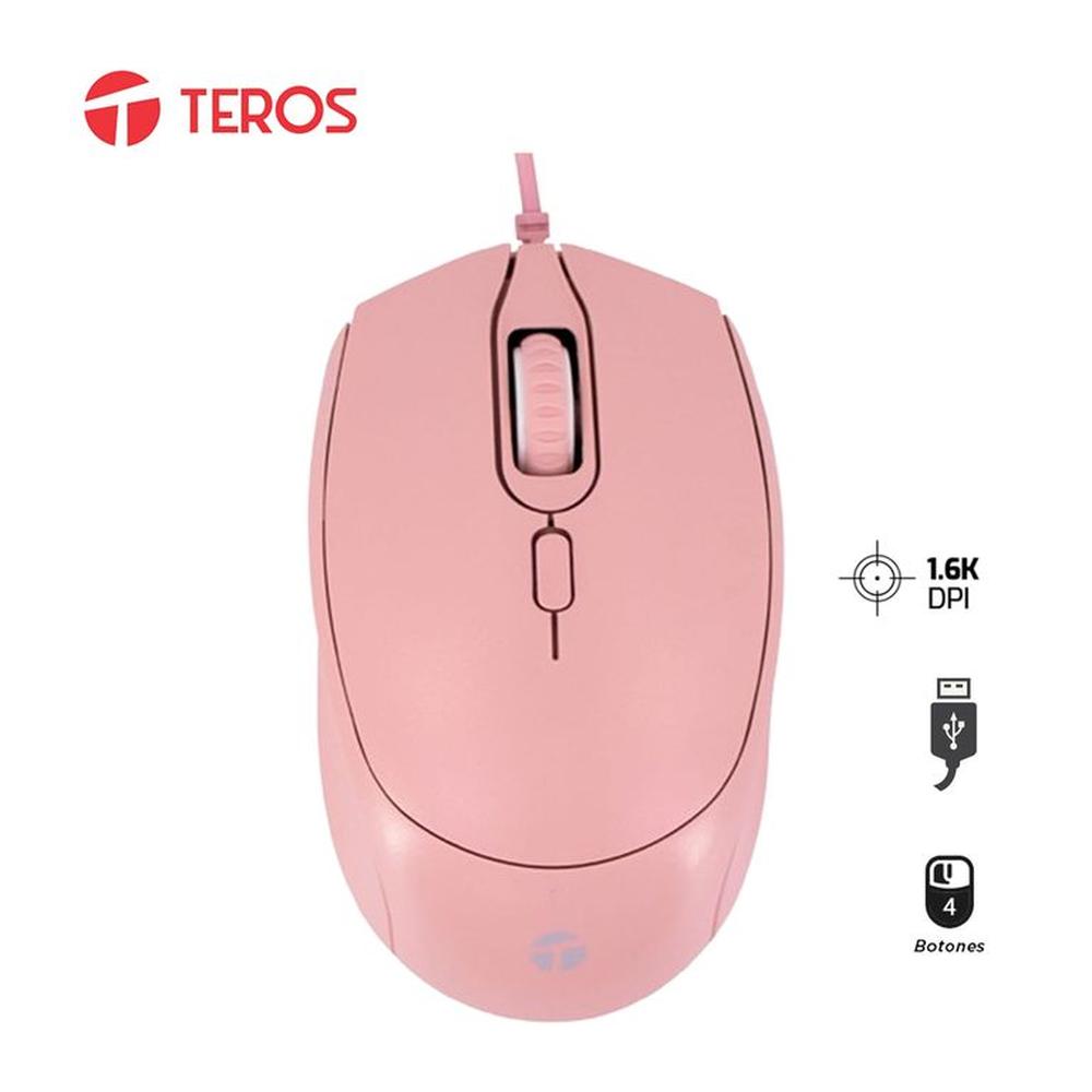 Mouse Óptico Teros Te-1226S 800-1200-1600 Dpi-Usb-4 Botones Rosado Mouse Óptico Teros Te-1226S 800-1200-1600 Dpi-Usb-4 Botones Rosado