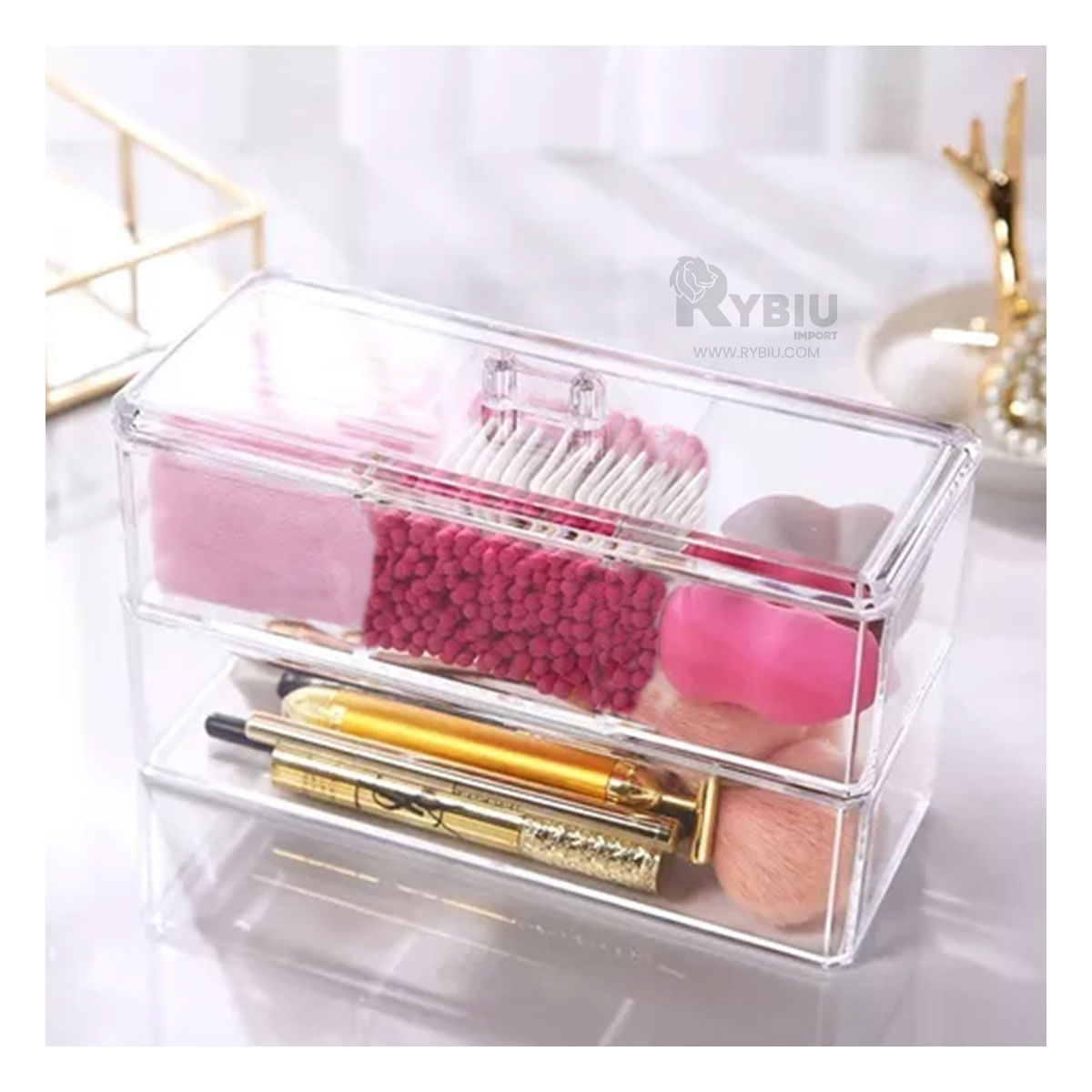 Caja para Escritorio de 2 Divisiones Transparente Y+Stickers