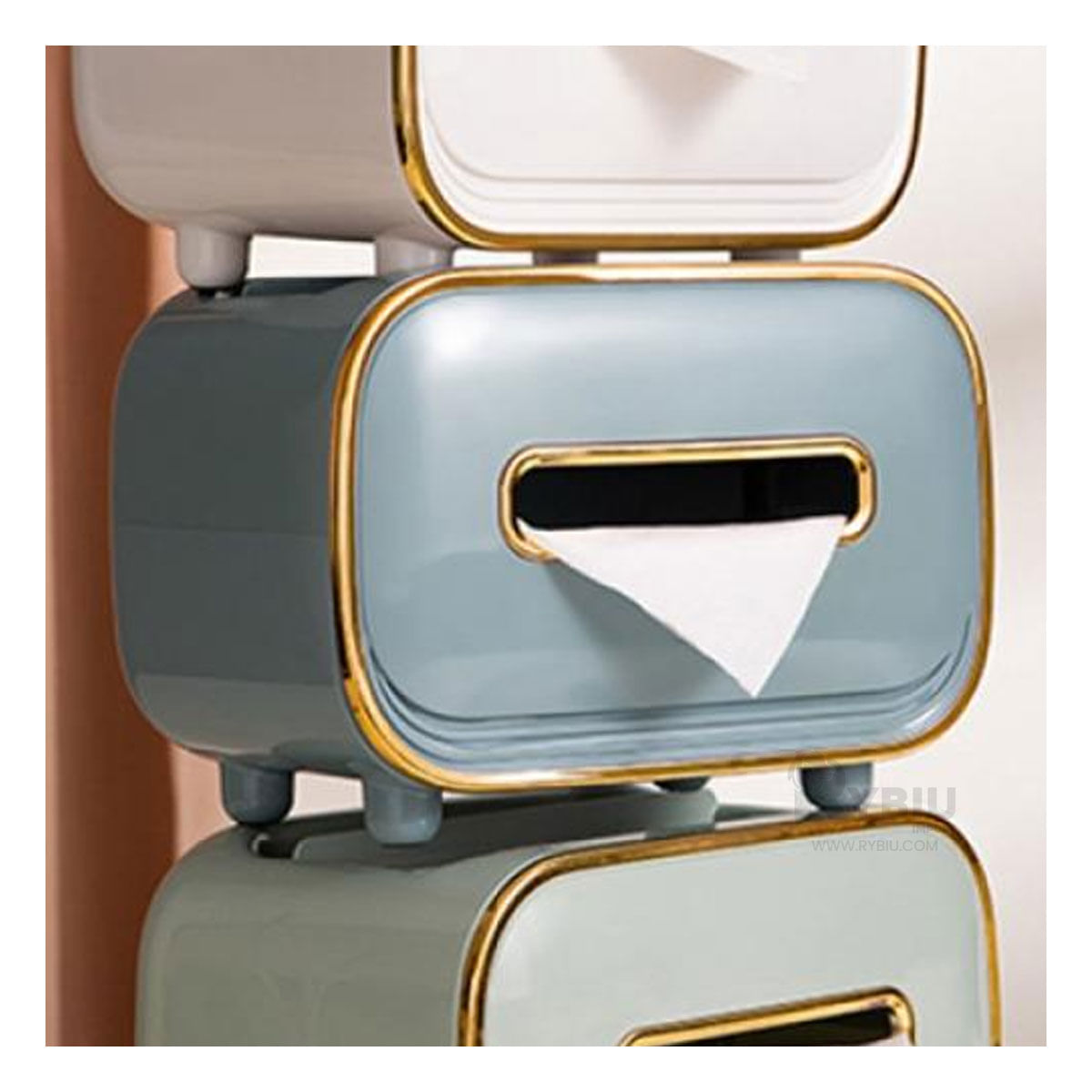 Caja de Pañuelos Multifuncional con Compartimientos Celeste