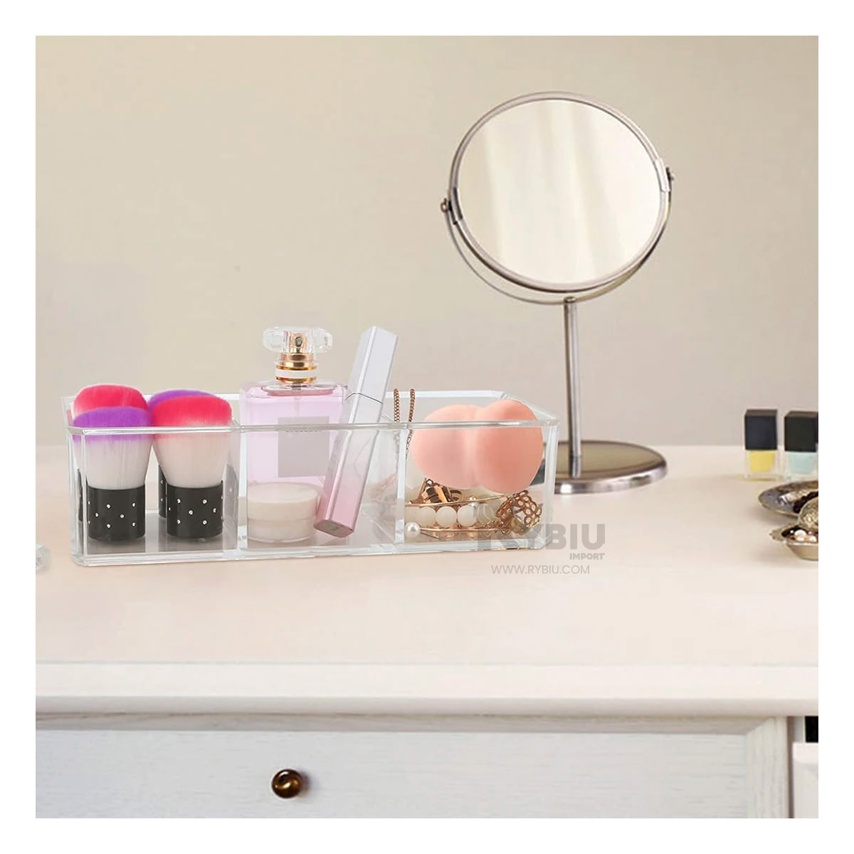 Caja de Acrilico Moderno con 3 Divisiones en Transparente