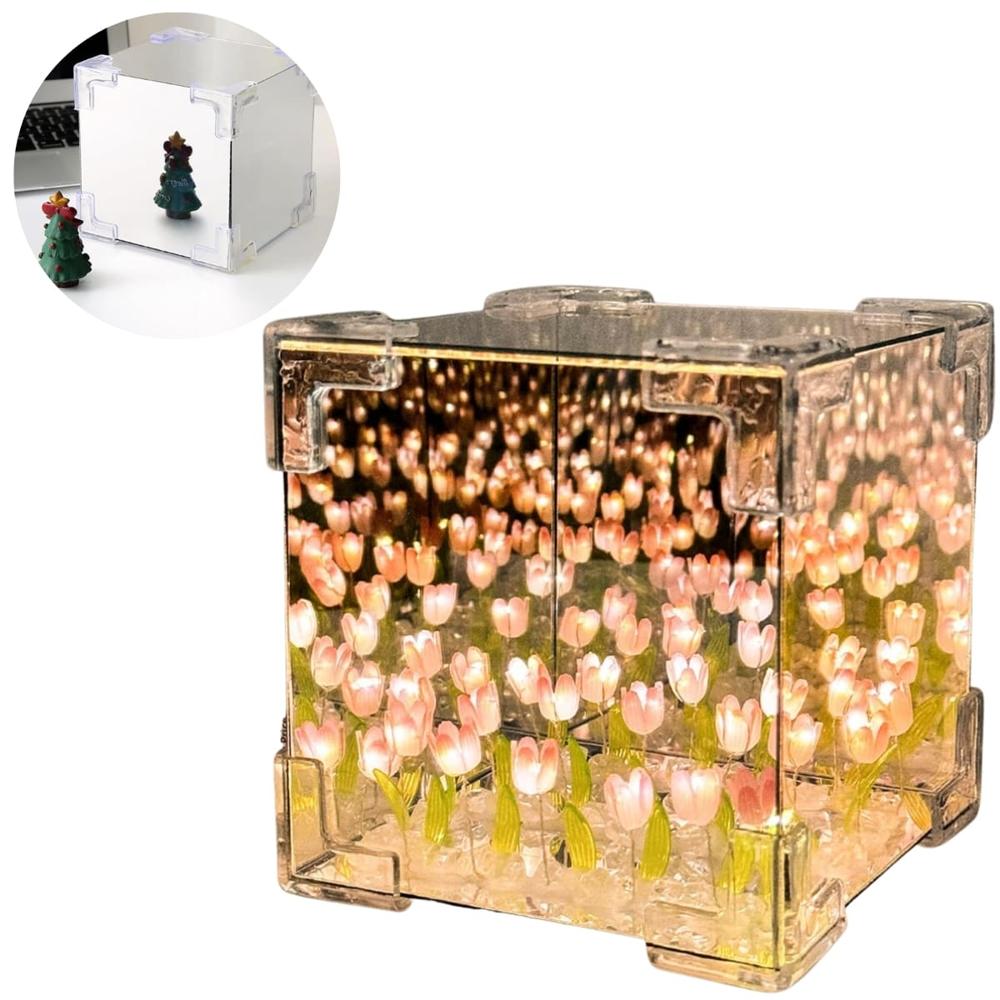 Lámpara Led Cubo de Tulipanes Decorativa de Fondo Infinito Rosado  741CR02