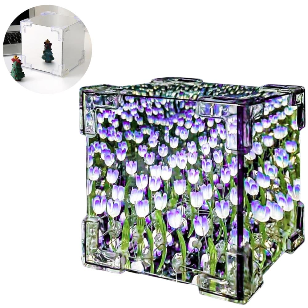 Lámpara Led Cubo de Tulipanes Decorativa de Fondo Infinito Lila  743CL02