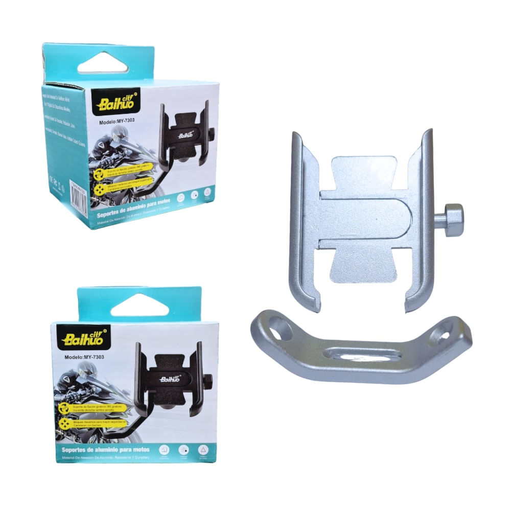 Holder Soporte De Metal Aluminio Para Moto O Bicicleta Espejo MY-7303 PLATEADO