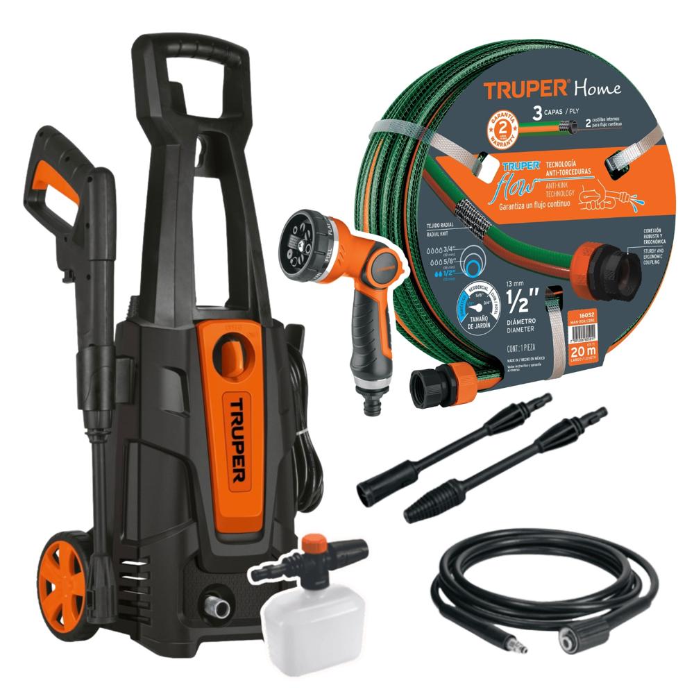 Combo Hidrolavadora 1800PSI + Manguera de 20m con Pistola Truper 103339-16052-17479