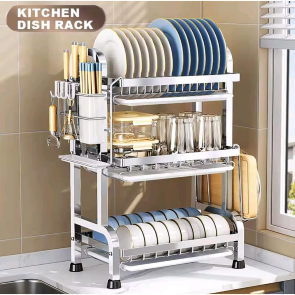 Escurridor 3 Niveles de Acero Inoxidable Cocina Platos Tazas Cubiertos