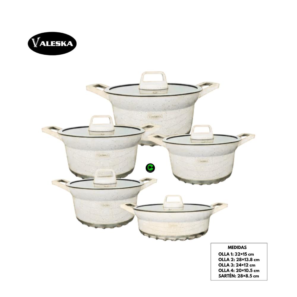 Juego de Ollas Roca Volcánica Crema 10 Piezas VL-LET010