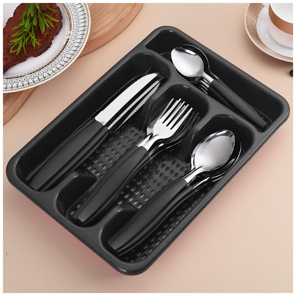 Juego de Cubiertos 25 Piezas con Bandeja Negro L17