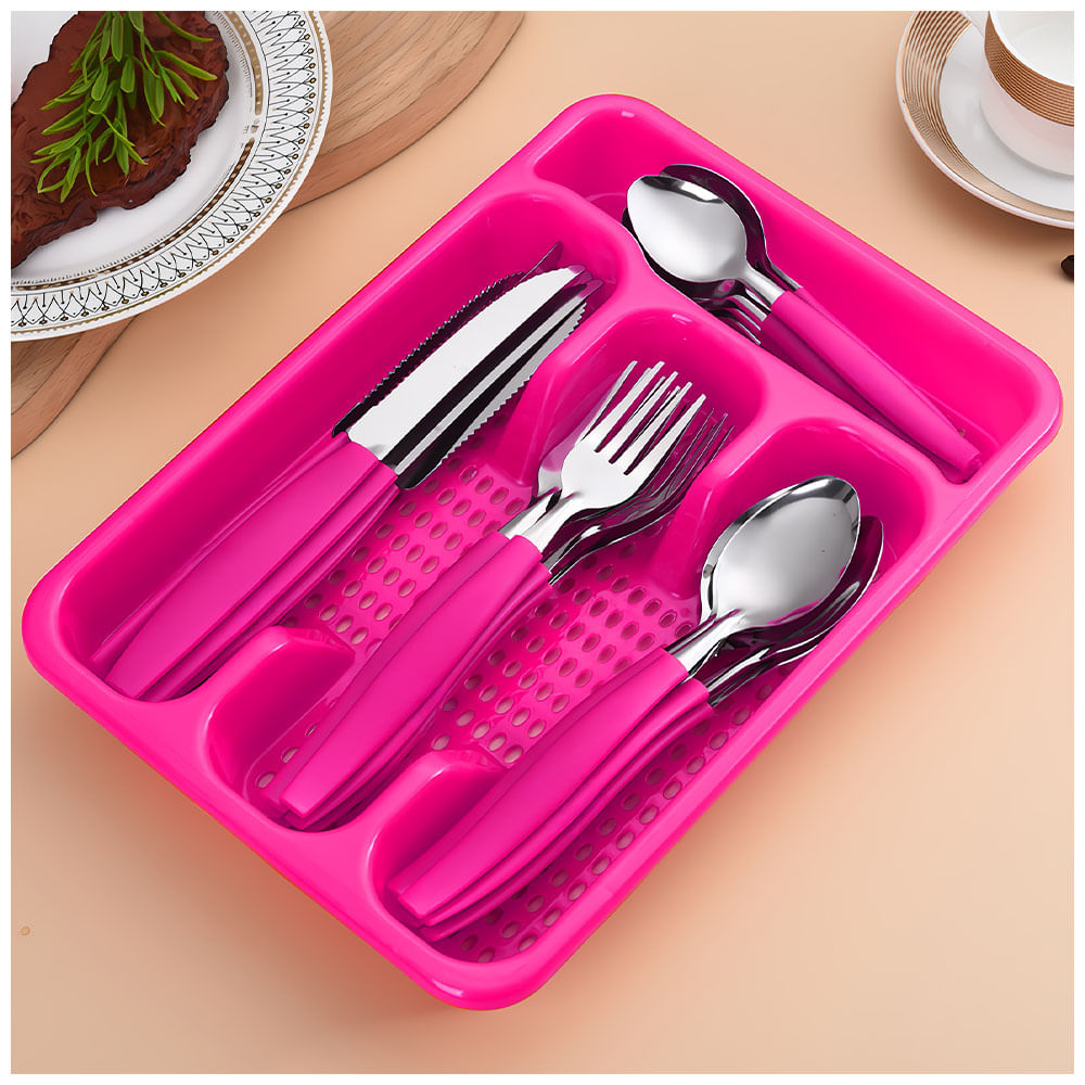 Juego de Cubiertos 25 Piezas con Bandeja Fucsia L17