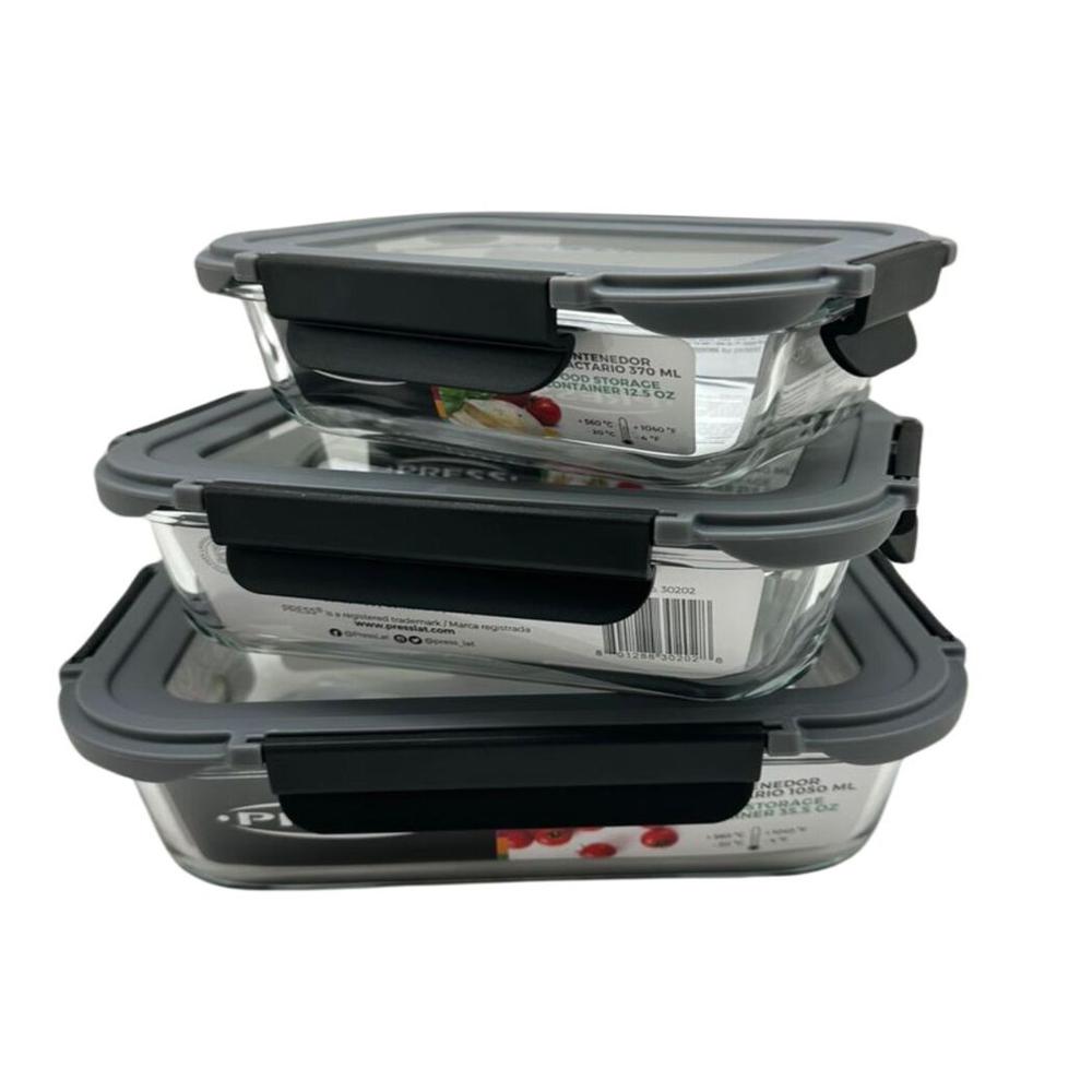 Refractario con tapa de vidrio gris 370ML LINEA CLASSIC PRESS