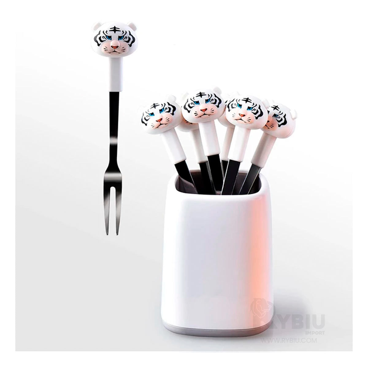 Tenedor Util para el Uso Familiar con Diseño de Tigre Blanco