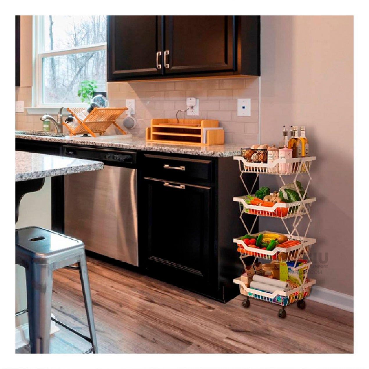 Verdulero Plegable de 4 Pisos en Tono Blanco